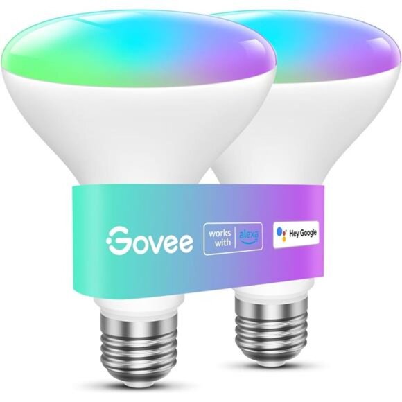Govee Smart Light Bulbs, 1200 Lumens Dimmable BR30 Bulbs, RGBWW Color Changing - Picture 1 of 7